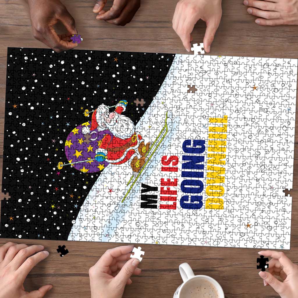 Santa Claus Ski My Life Is Going Downhill Christmas Puzzle Xmas Holiday Patterns - Wonder Print Shop