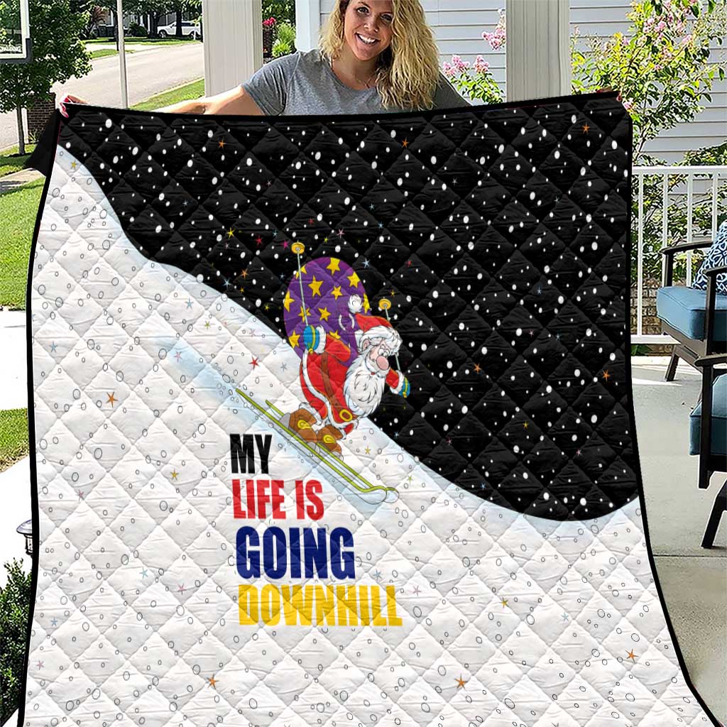 Santa Claus Ski My Life Is Going Downhill Christmas Quilt Xmas Holiday Patterns - Wonder Print Shop