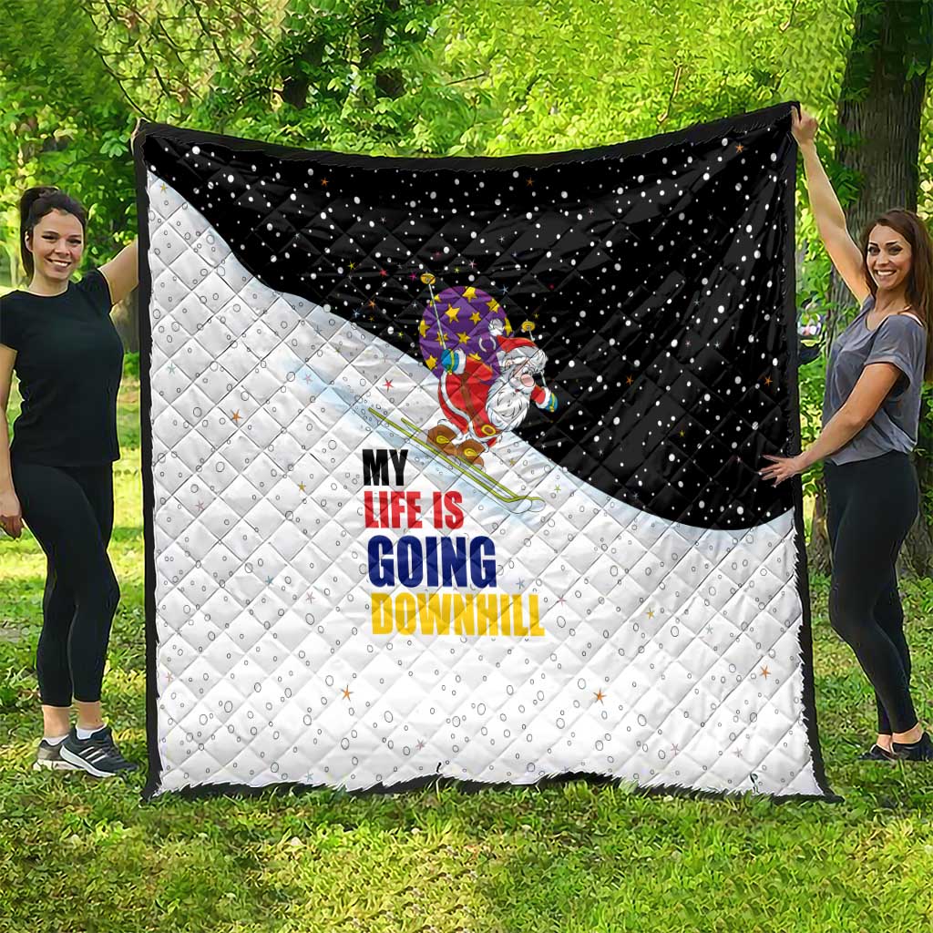 Santa Claus Ski My Life Is Going Downhill Christmas Quilt Xmas Holiday Patterns - Wonder Print Shop
