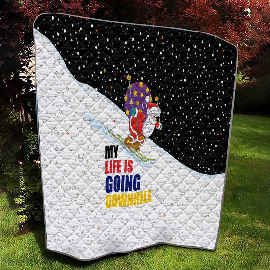 Santa Claus Ski My Life Is Going Downhill Christmas Quilt Xmas Holiday Patterns - Wonder Print Shop