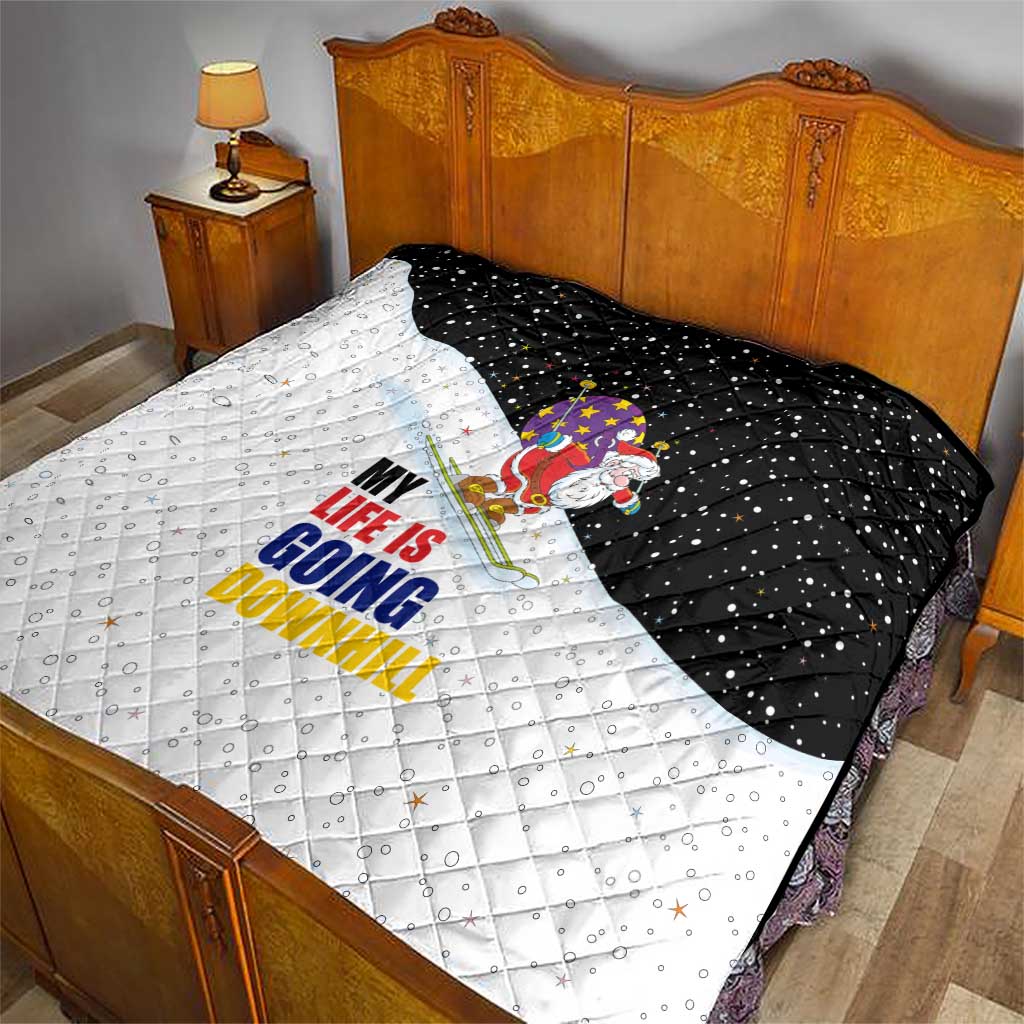 Santa Claus Ski My Life Is Going Downhill Christmas Quilt Xmas Holiday Patterns - Wonder Print Shop