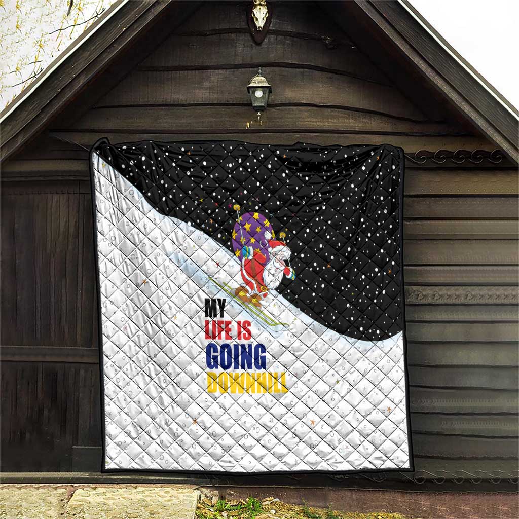 Santa Claus Ski My Life Is Going Downhill Christmas Quilt Xmas Holiday Patterns - Wonder Print Shop