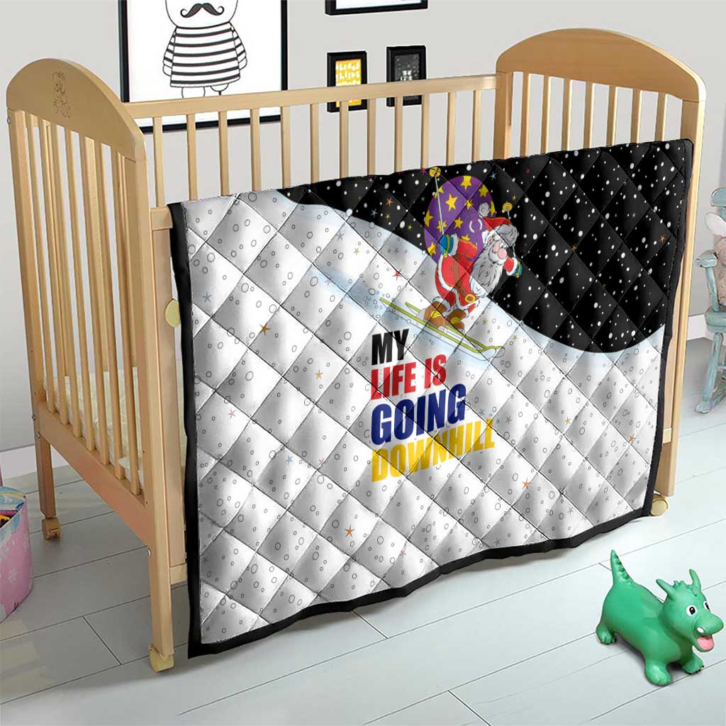 Santa Claus Ski My Life Is Going Downhill Christmas Quilt Xmas Holiday Patterns - Wonder Print Shop