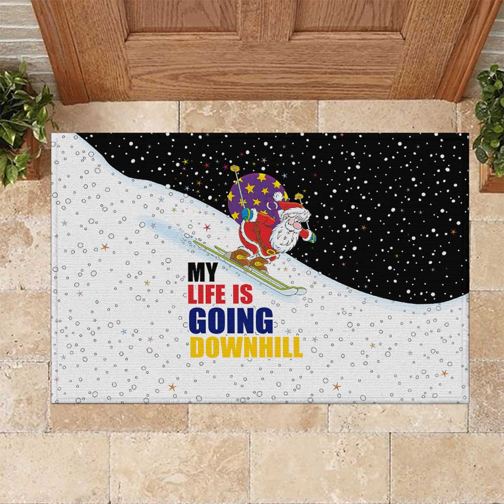 Santa Claus Ski My Life Is Going Downhill Christmas Rubber Doormat Xmas Holiday Patterns - Wonder Print Shop