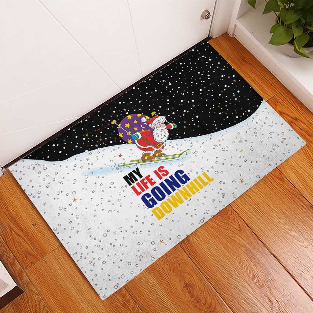 Santa Claus Ski My Life Is Going Downhill Christmas Rubber Doormat Xmas Holiday Patterns - Wonder Print Shop