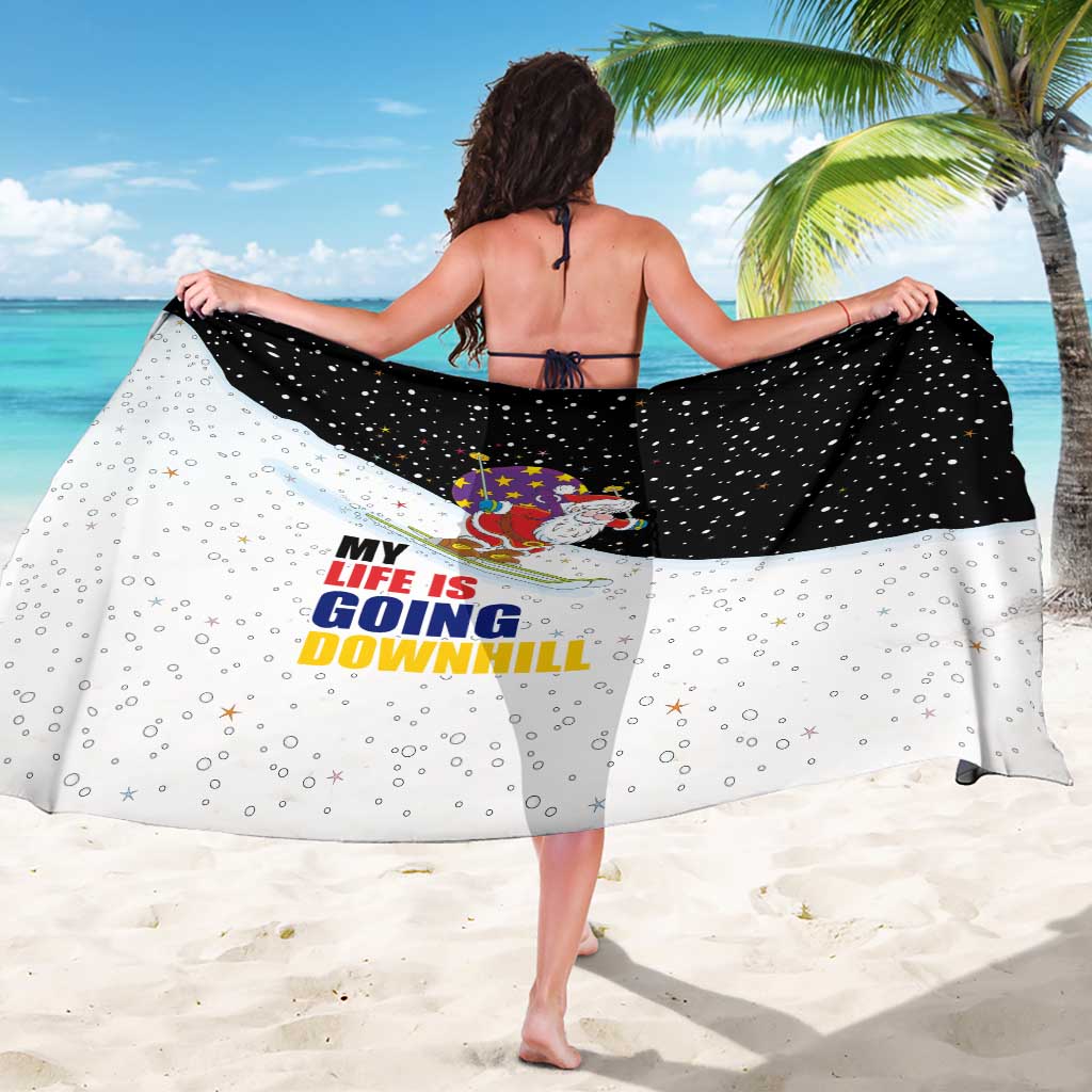 Santa Claus Ski My Life Is Going Downhill Christmas Sarong Xmas Holiday Patterns - Wonder Print Shop