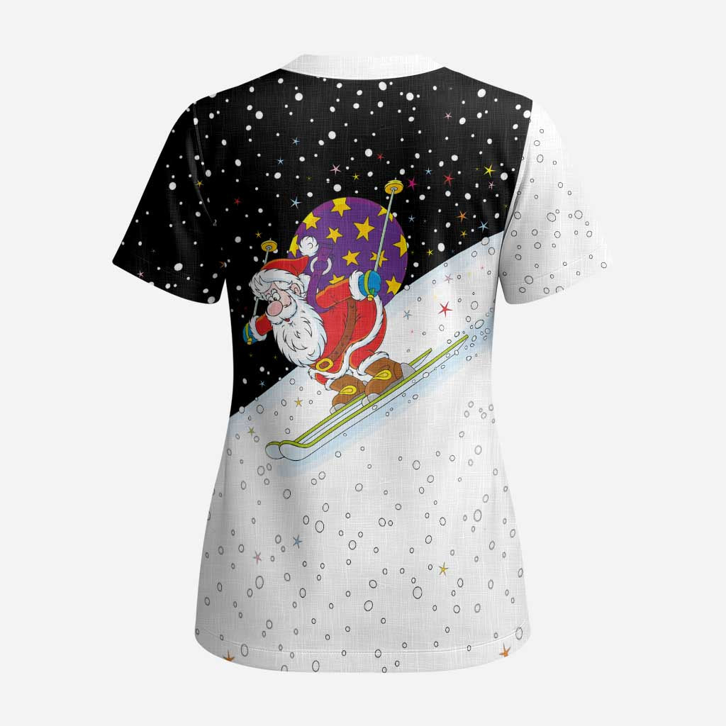 Santa Claus Ski My Life Is Going Downhill Christmas Scrub Top Xmas Holiday Patterns - Wonder Print Shop