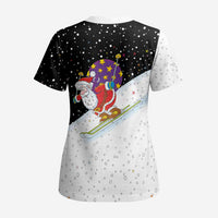 Santa Claus Ski My Life Is Going Downhill Christmas Scrub Top Xmas Holiday Patterns - Wonder Print Shop
