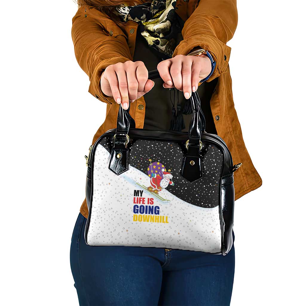 Santa Claus Ski My Life Is Going Downhill Christmas Shoulder Handbag Xmas Holiday Patterns - Wonder Print Shop