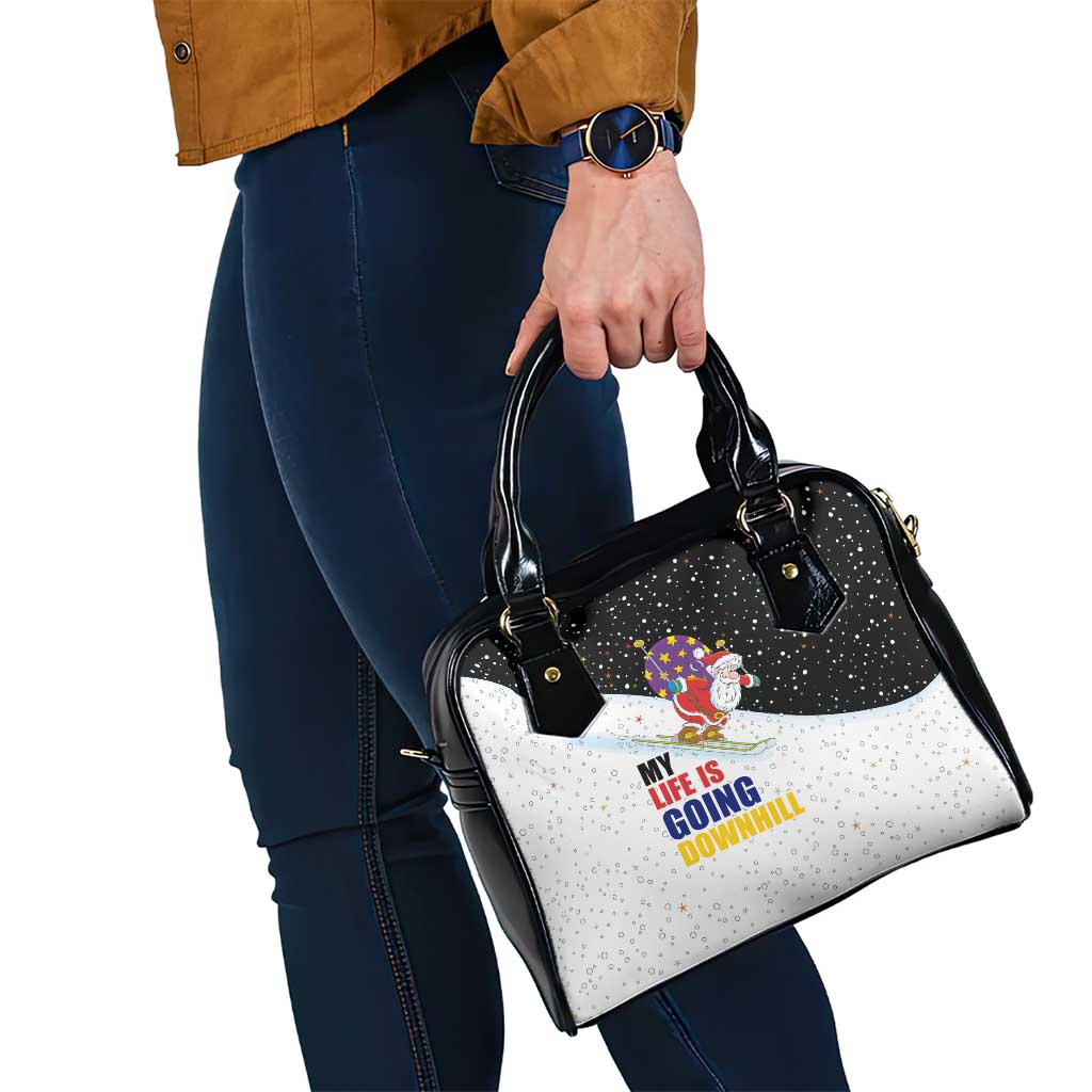 Santa Claus Ski My Life Is Going Downhill Christmas Shoulder Handbag Xmas Holiday Patterns - Wonder Print Shop