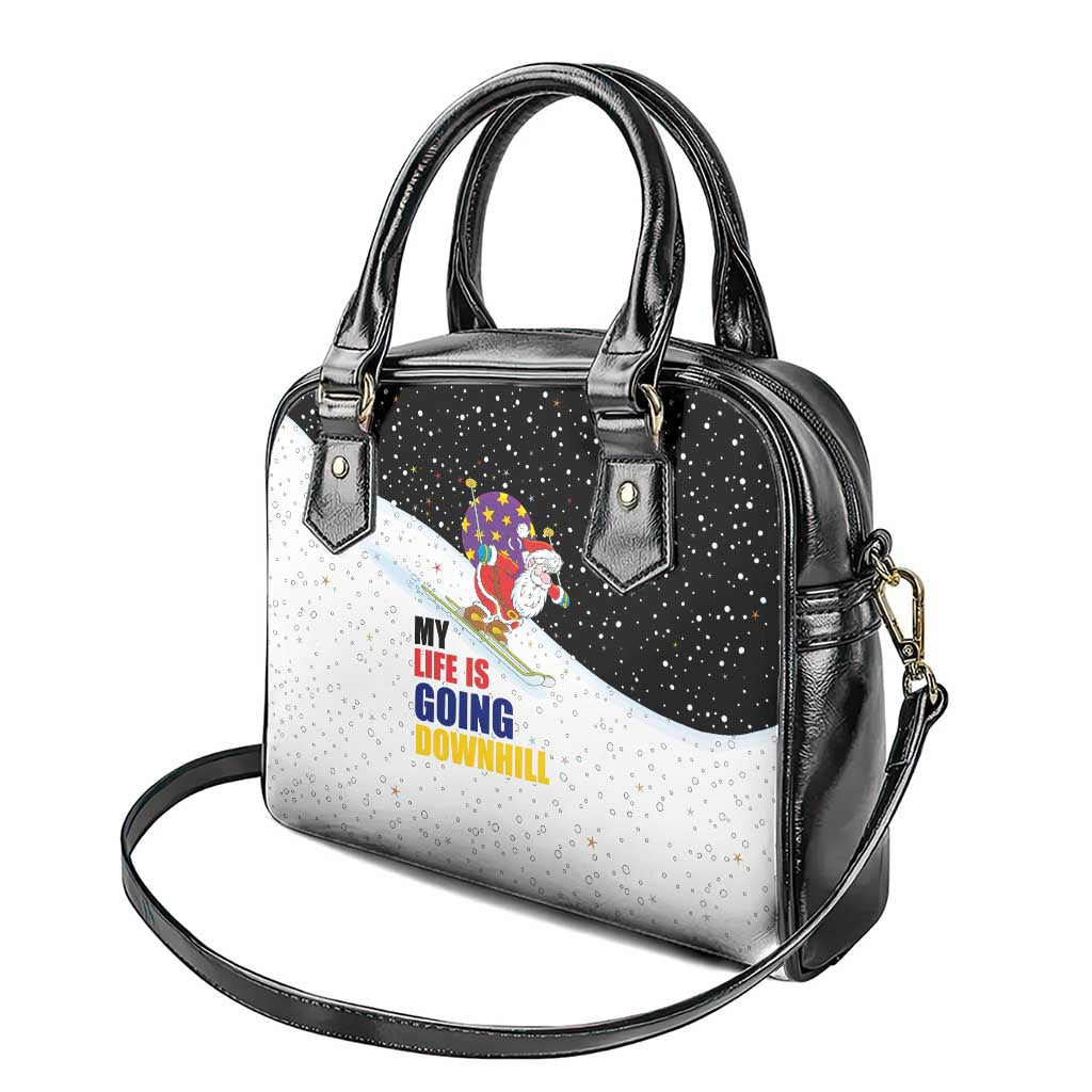 Santa Claus Ski My Life Is Going Downhill Christmas Shoulder Handbag Xmas Holiday Patterns - Wonder Print Shop