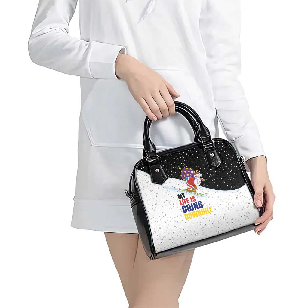 Santa Claus Ski My Life Is Going Downhill Christmas Shoulder Handbag Xmas Holiday Patterns - Wonder Print Shop