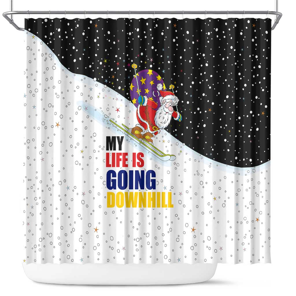 Santa Claus Ski My Life Is Going Downhill Christmas Shower Curtain Xmas Holiday Patterns - Wonder Print Shop