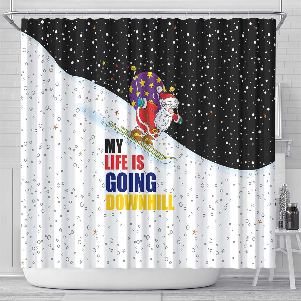 Santa Claus Ski My Life Is Going Downhill Christmas Shower Curtain Xmas Holiday Patterns - Wonder Print Shop