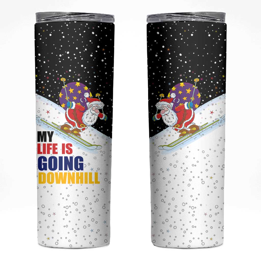 Santa Claus Ski My Life Is Going Downhill Christmas Skinny Tumbler Xmas Holiday Patterns - Wonder Print Shop