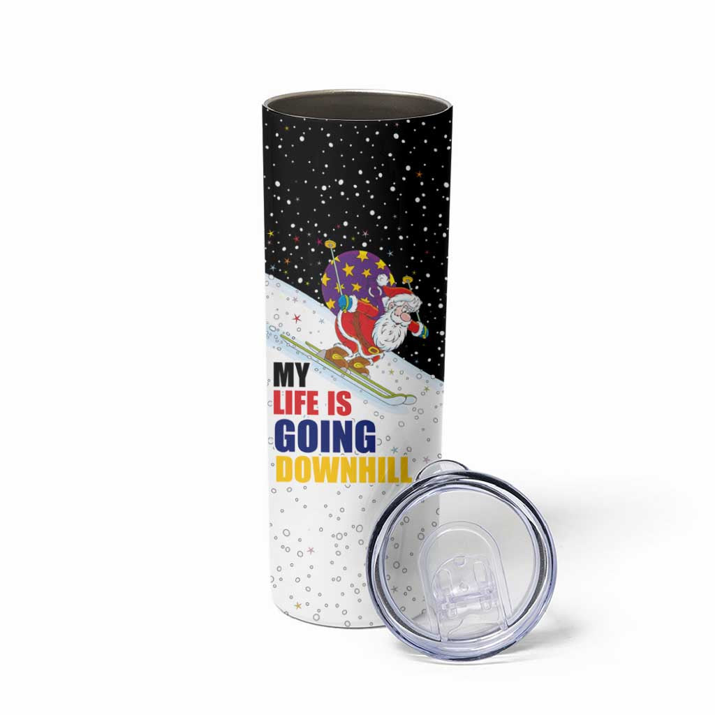Santa Claus Ski My Life Is Going Downhill Christmas Skinny Tumbler Xmas Holiday Patterns - Wonder Print Shop