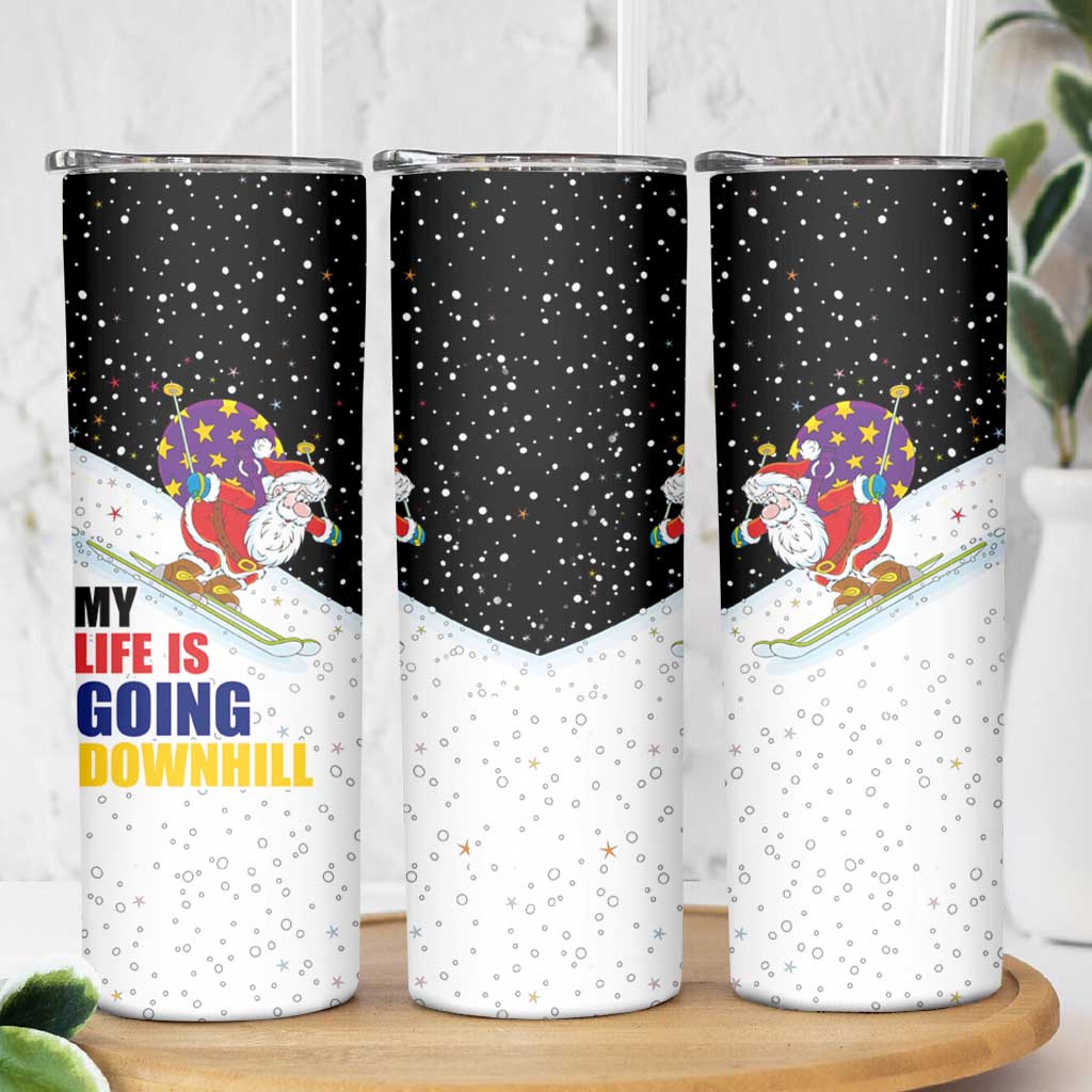Santa Claus Ski My Life Is Going Downhill Christmas Skinny Tumbler Xmas Holiday Patterns - Wonder Print Shop