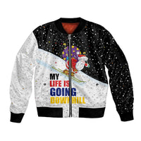Santa Claus Ski My Life Is Going Downhill Christmas Sleeve Zip Bomber Jacket Xmas Holiday Patterns - Wonder Print Shop
