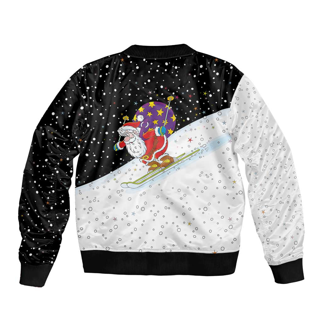 Santa Claus Ski My Life Is Going Downhill Christmas Sleeve Zip Bomber Jacket Xmas Holiday Patterns - Wonder Print Shop