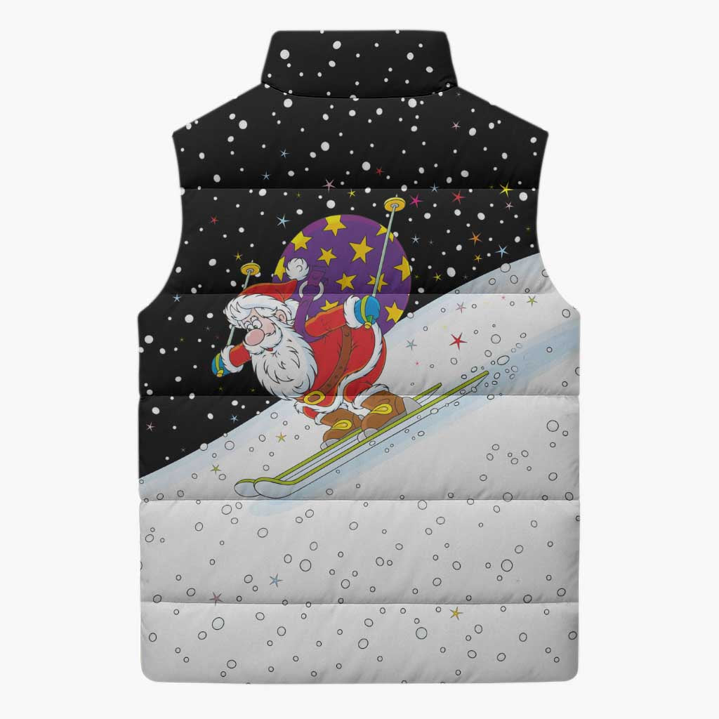 Santa Claus Ski My Life Is Going Downhill Christmas Sleeveless Puffer Jacket Xmas Holiday Patterns - Wonder Print Shop