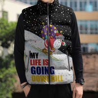 Santa Claus Ski My Life Is Going Downhill Christmas Sleeveless Puffer Jacket Xmas Holiday Patterns - Wonder Print Shop