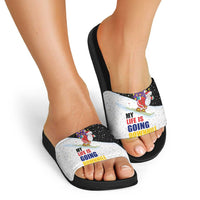 Santa Claus Ski My Life Is Going Downhill Christmas Slide Sandals Xmas Holiday Patterns - Wonder Print Shop