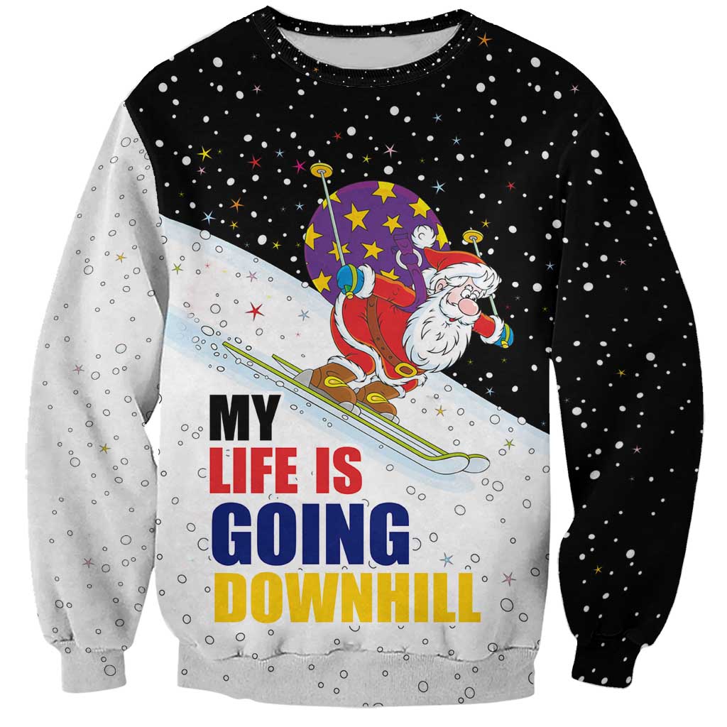 Santa Claus Ski My Life Is Going Downhill Christmas Sweatshirt Xmas Holiday Patterns - Wonder Print Shop