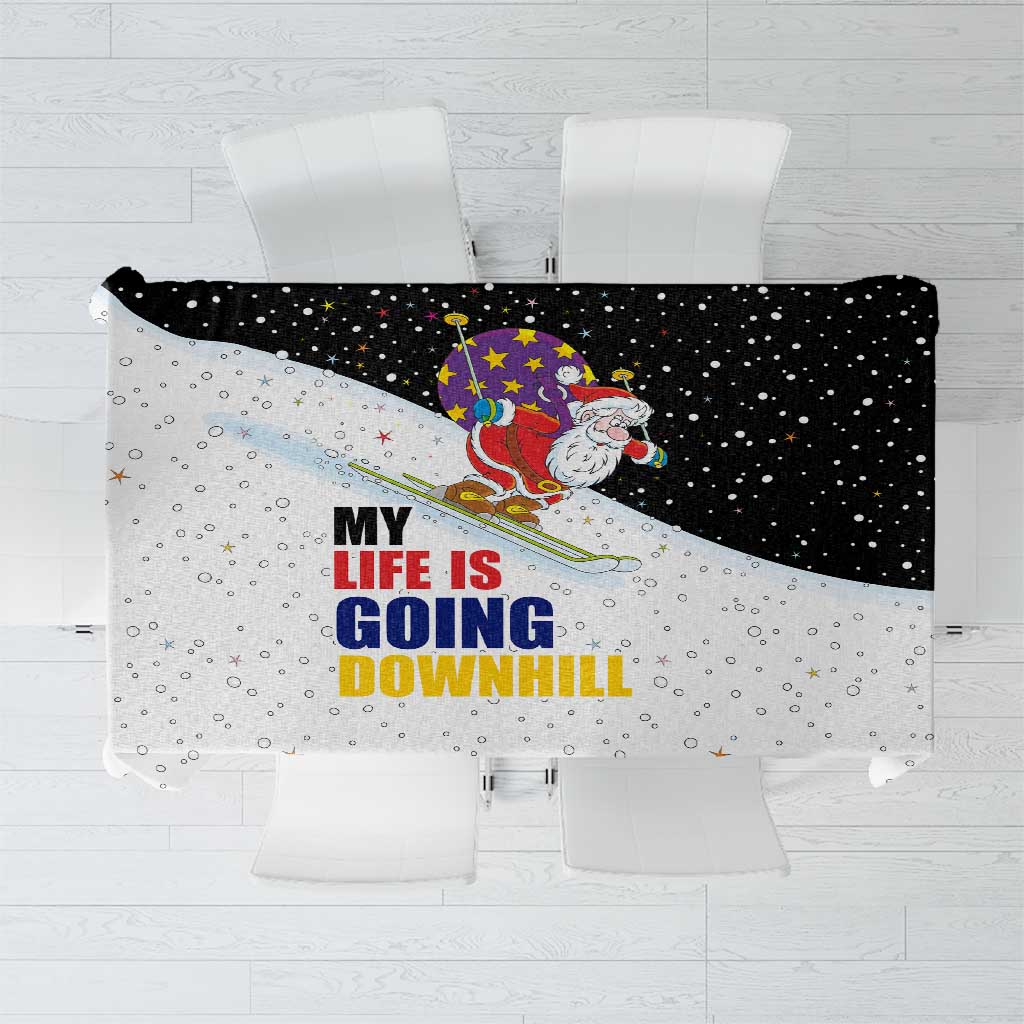 Santa Claus Ski My Life Is Going Downhill Christmas Tablecloth Xmas Holiday Patterns - Wonder Print Shop