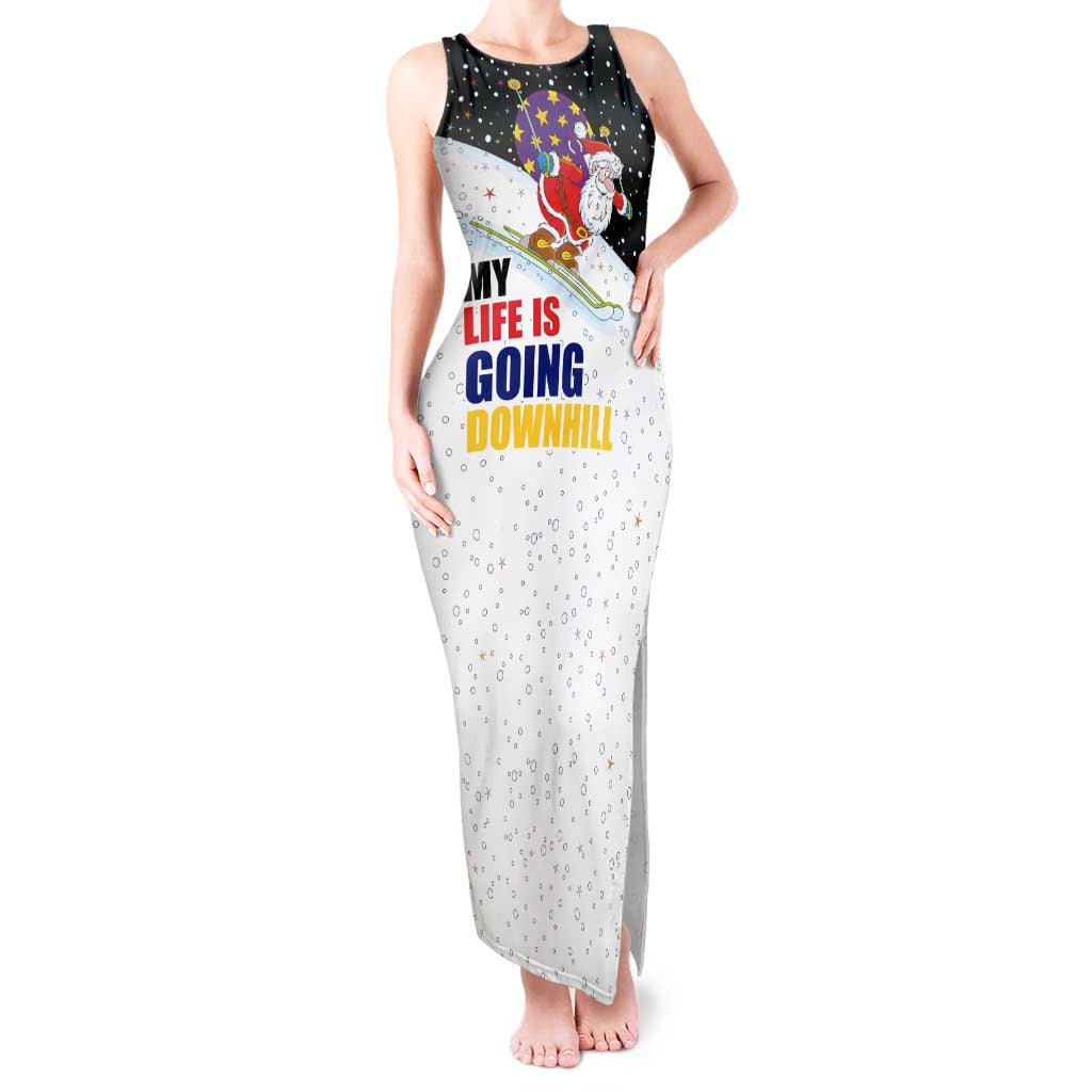 Santa Claus Ski My Life Is Going Downhill Christmas Tank Maxi Dress Xmas Holiday Patterns - Wonder Print Shop