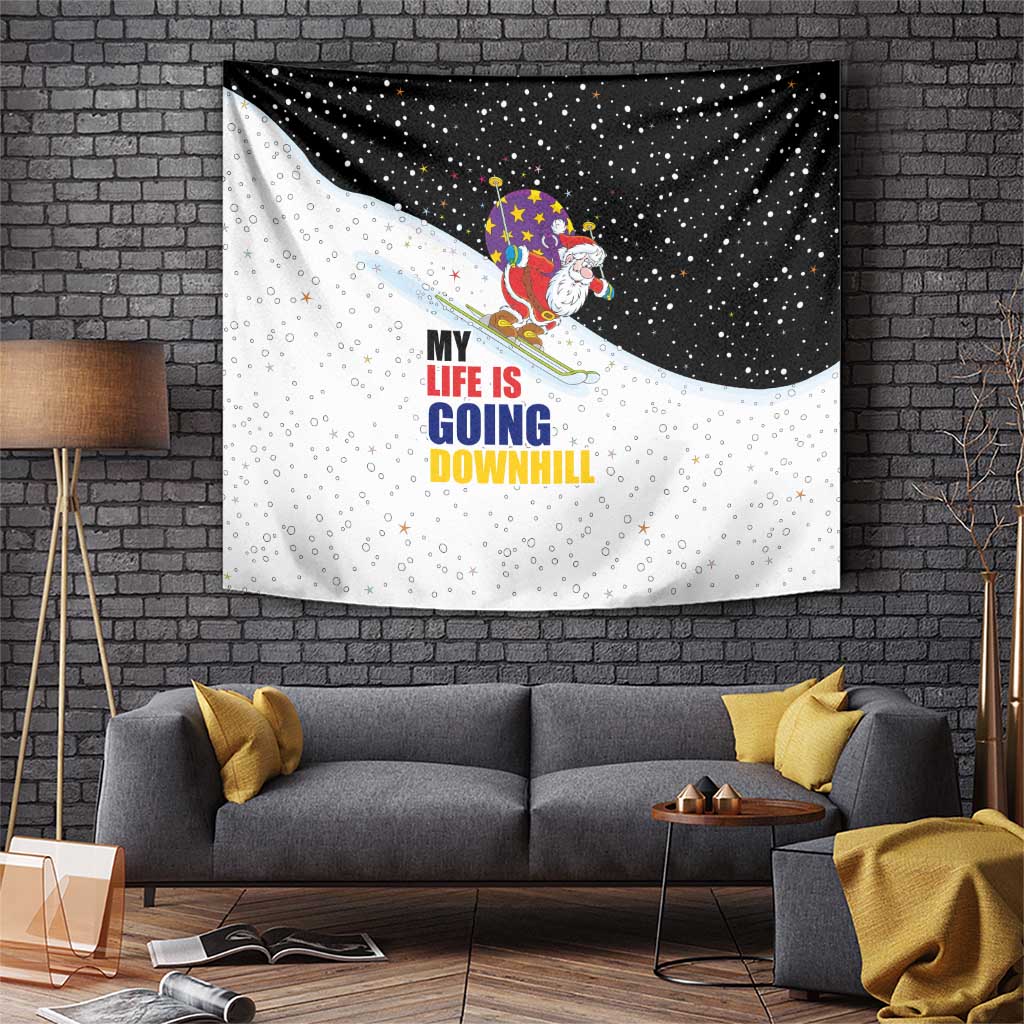 Santa Claus Ski My Life Is Going Downhill Christmas Tapestry Xmas Holiday Patterns - Wonder Print Shop