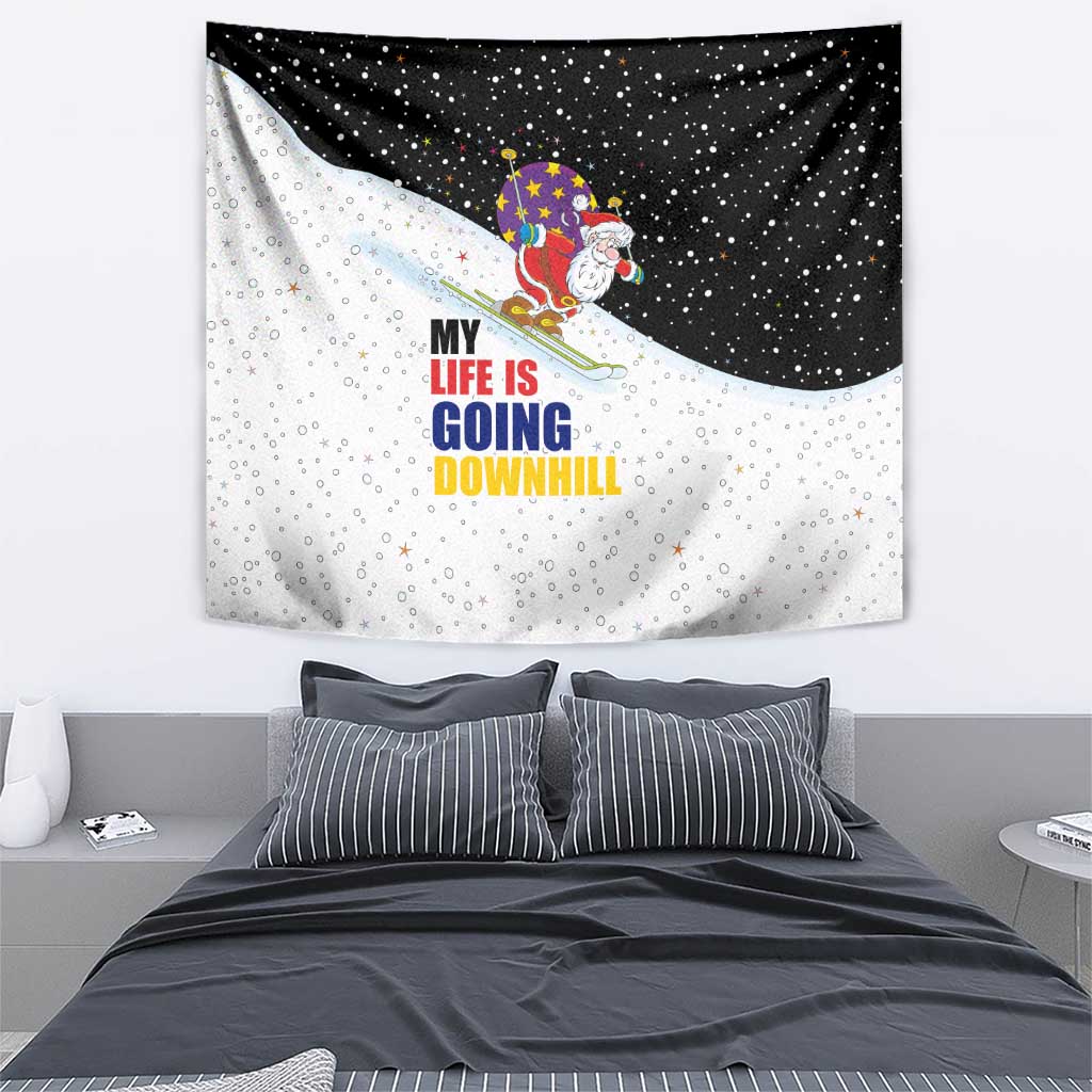 Santa Claus Ski My Life Is Going Downhill Christmas Tapestry Xmas Holiday Patterns - Wonder Print Shop