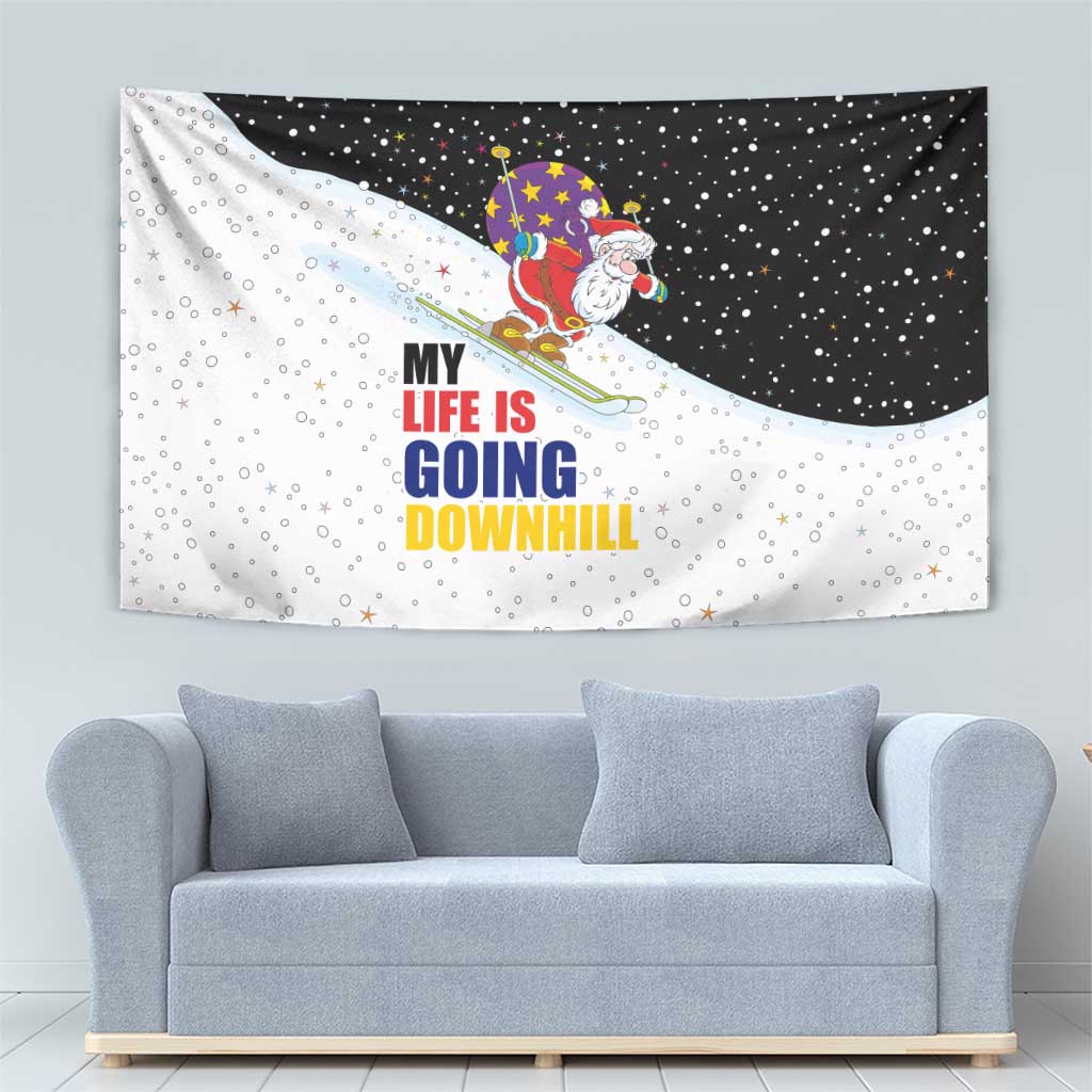 Santa Claus Ski My Life Is Going Downhill Christmas Tapestry Xmas Holiday Patterns - Wonder Print Shop