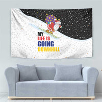 Santa Claus Ski My Life Is Going Downhill Christmas Tapestry Xmas Holiday Patterns - Wonder Print Shop
