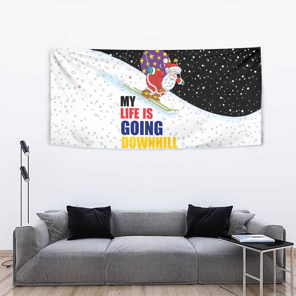 Santa Claus Ski My Life Is Going Downhill Christmas Tapestry Xmas Holiday Patterns - Wonder Print Shop