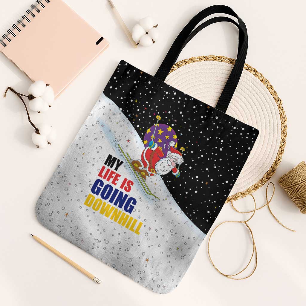 Santa Claus Ski My Life Is Going Downhill Christmas Tote Bag Xmas Holiday Patterns - Wonder Print Shop