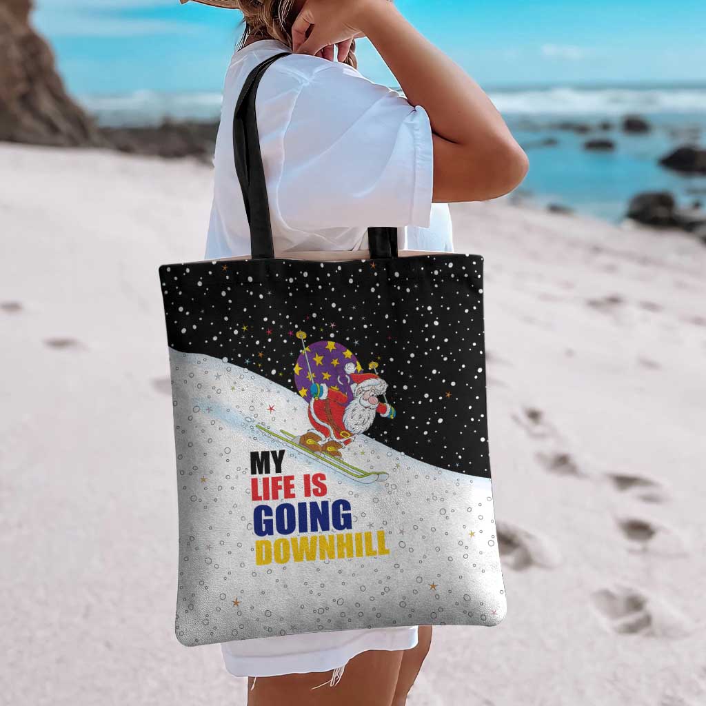 Santa Claus Ski My Life Is Going Downhill Christmas Tote Bag Xmas Holiday Patterns - Wonder Print Shop