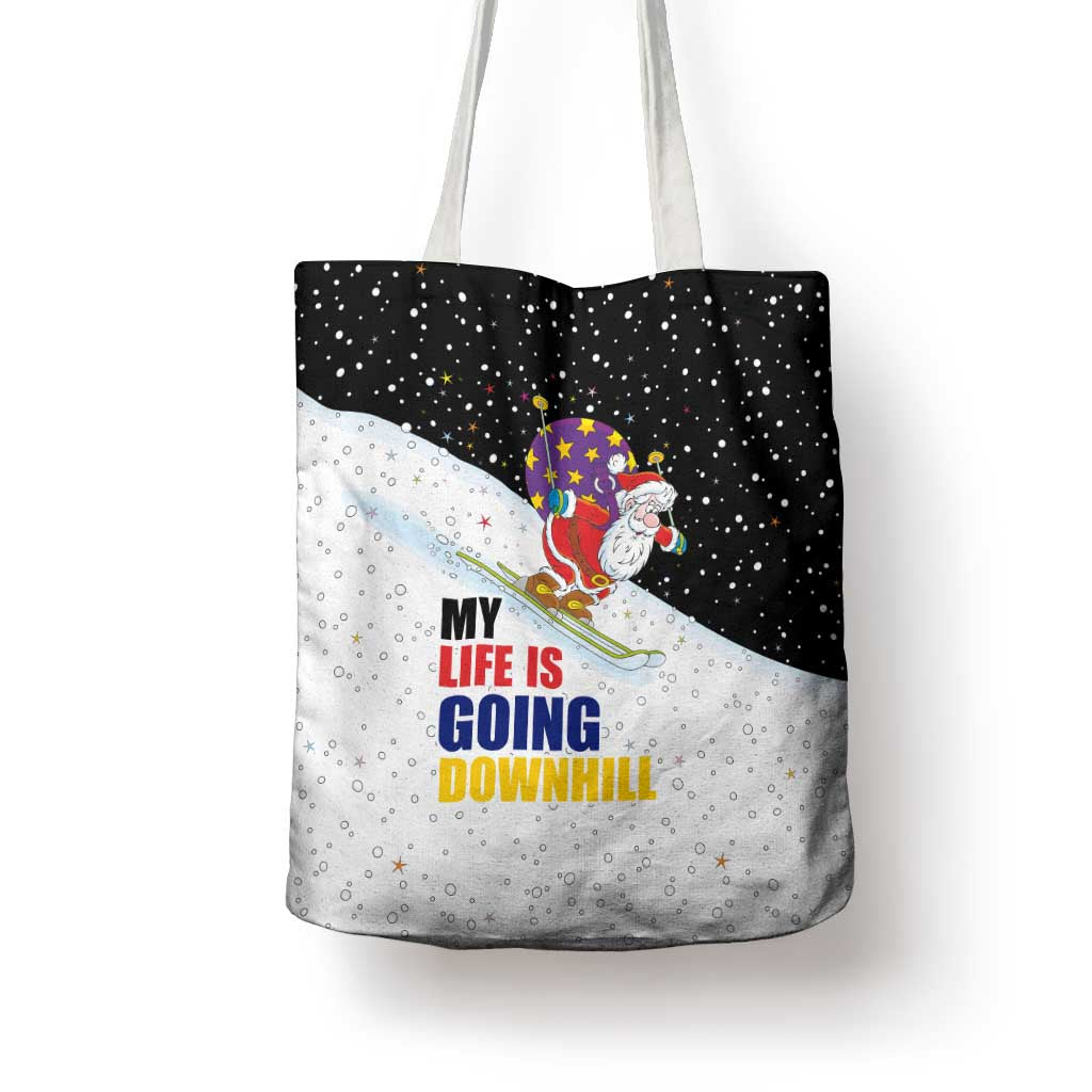 Santa Claus Ski My Life Is Going Downhill Christmas Tote Bag Xmas Holiday Patterns - Wonder Print Shop