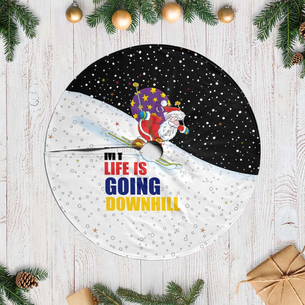 Santa Claus Ski My Life Is Going Downhill Christmas Tree Skirt Xmas Holiday Patterns - Wonder Print Shop