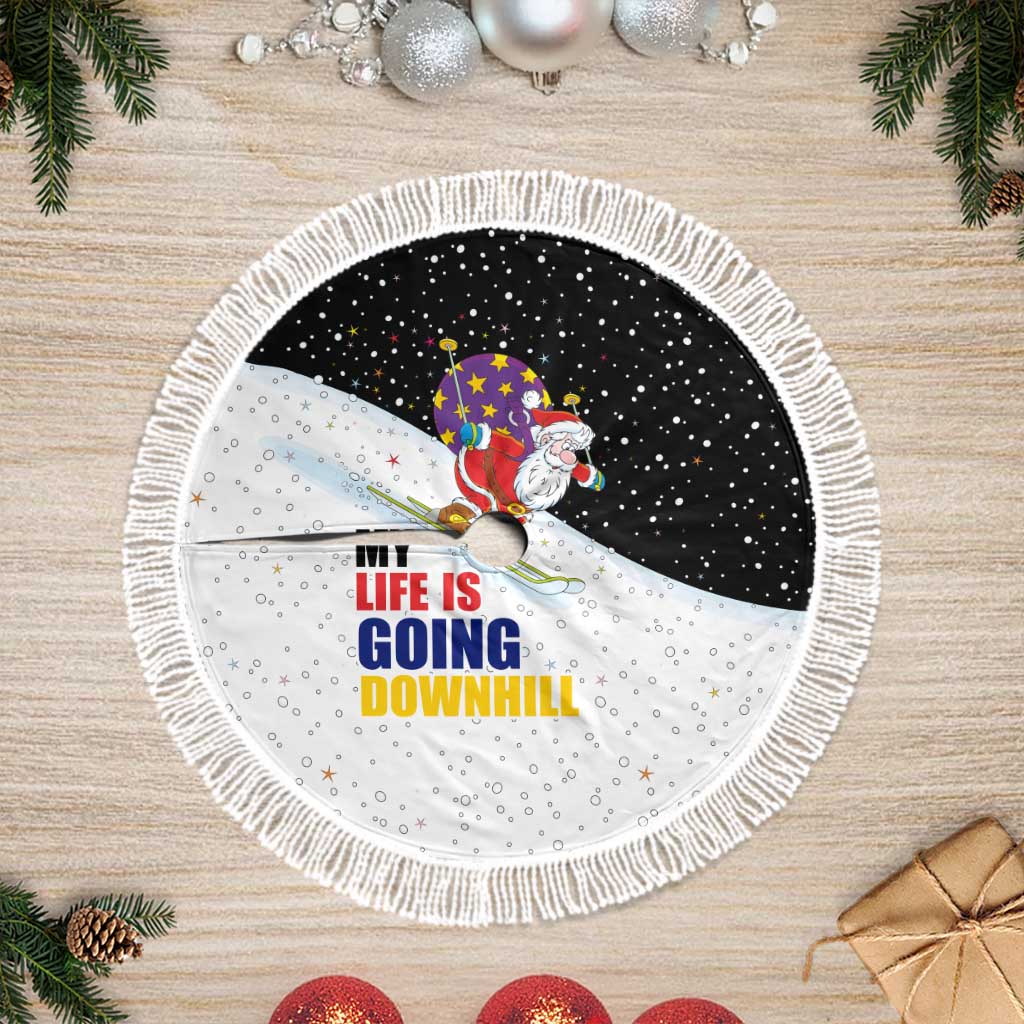 Santa Claus Ski My Life Is Going Downhill Christmas Tree Skirt Xmas Holiday Patterns - Wonder Print Shop