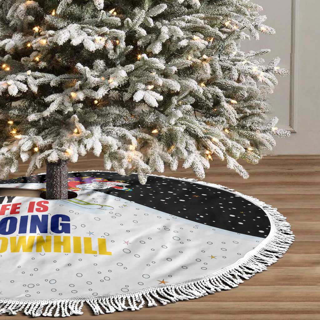 Santa Claus Ski My Life Is Going Downhill Christmas Tree Skirt Xmas Holiday Patterns - Wonder Print Shop
