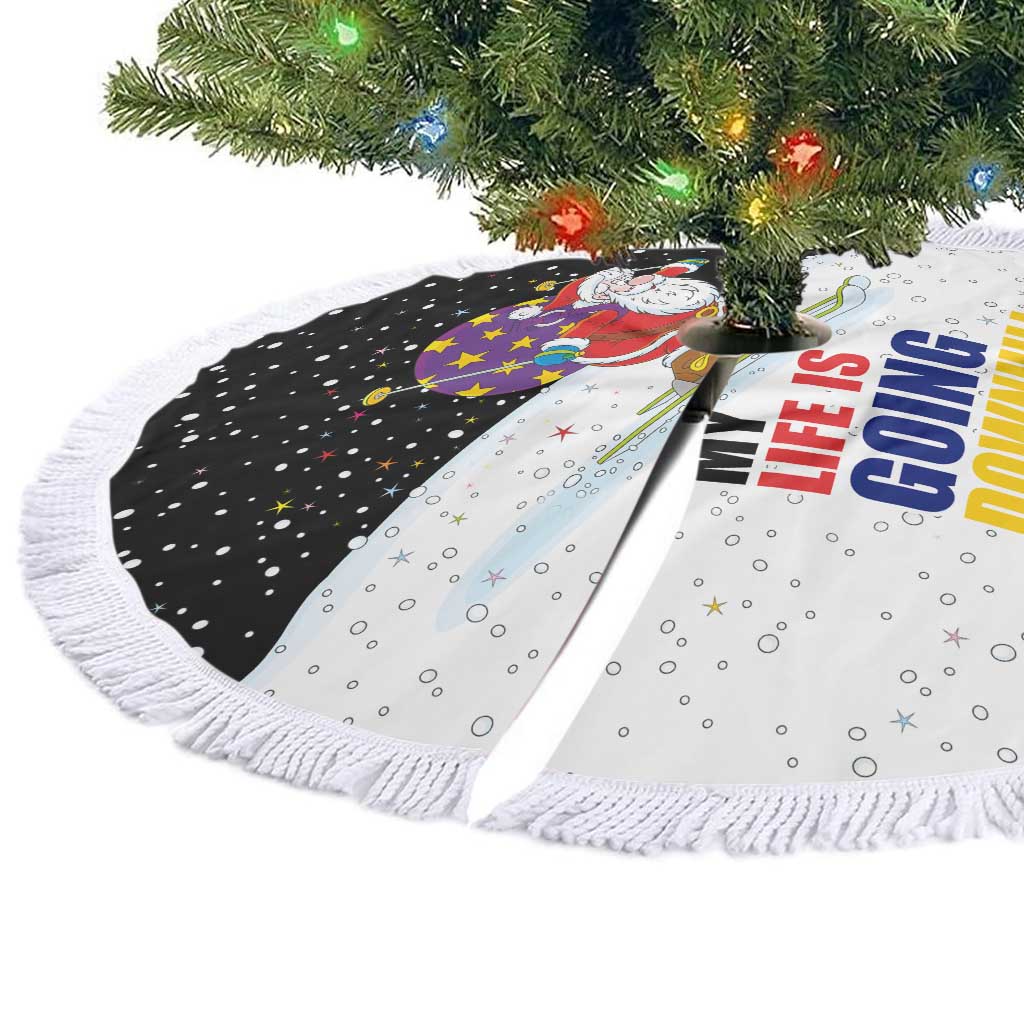 Santa Claus Ski My Life Is Going Downhill Christmas Tree Skirt Xmas Holiday Patterns - Wonder Print Shop