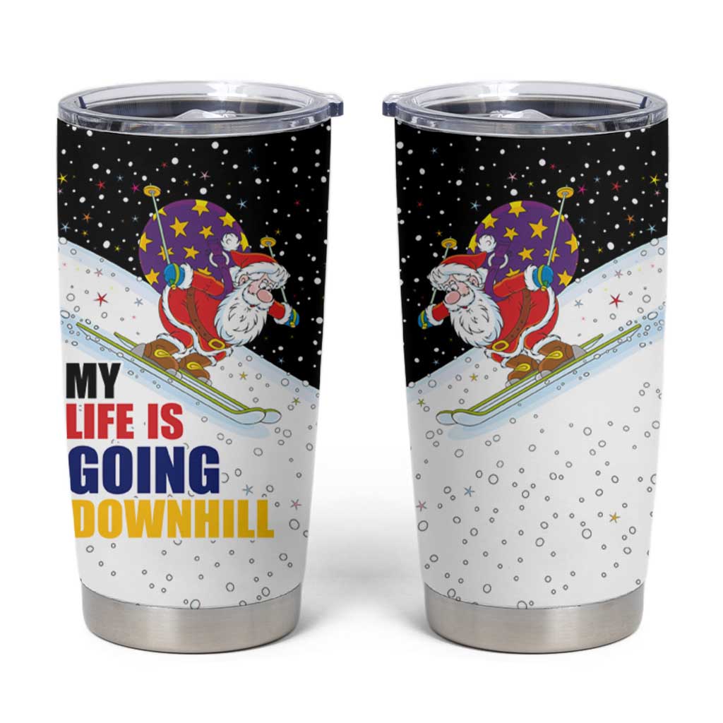 Santa Claus Ski My Life Is Going Downhill Christmas Tumbler Cup Xmas Holiday Patterns - Wonder Print Shop