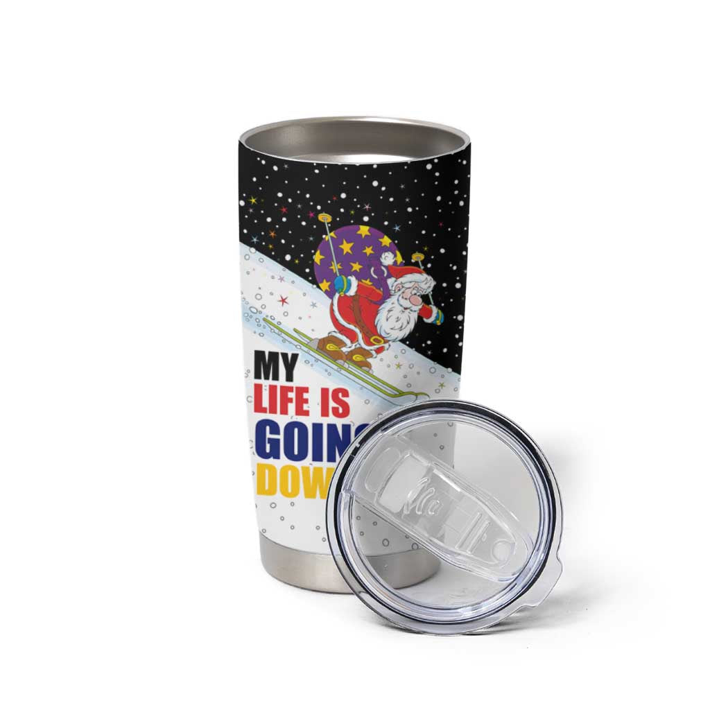 Santa Claus Ski My Life Is Going Downhill Christmas Tumbler Cup Xmas Holiday Patterns - Wonder Print Shop