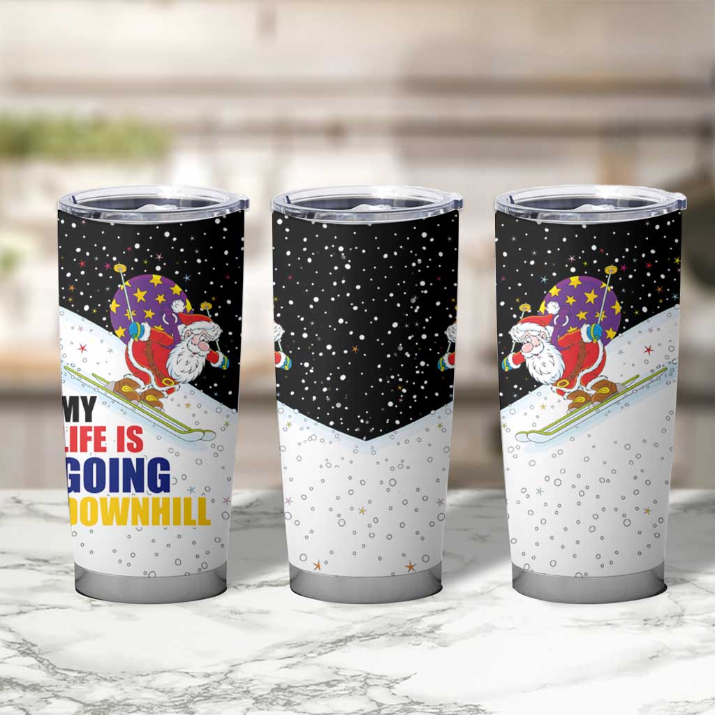 Santa Claus Ski My Life Is Going Downhill Christmas Tumbler Cup Xmas Holiday Patterns - Wonder Print Shop