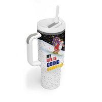 Santa Claus Ski My Life Is Going Downhill Christmas Tumbler With Handle Xmas Holiday Patterns - Wonder Print Shop