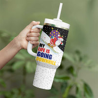 Santa Claus Ski My Life Is Going Downhill Christmas Tumbler With Handle Xmas Holiday Patterns - Wonder Print Shop
