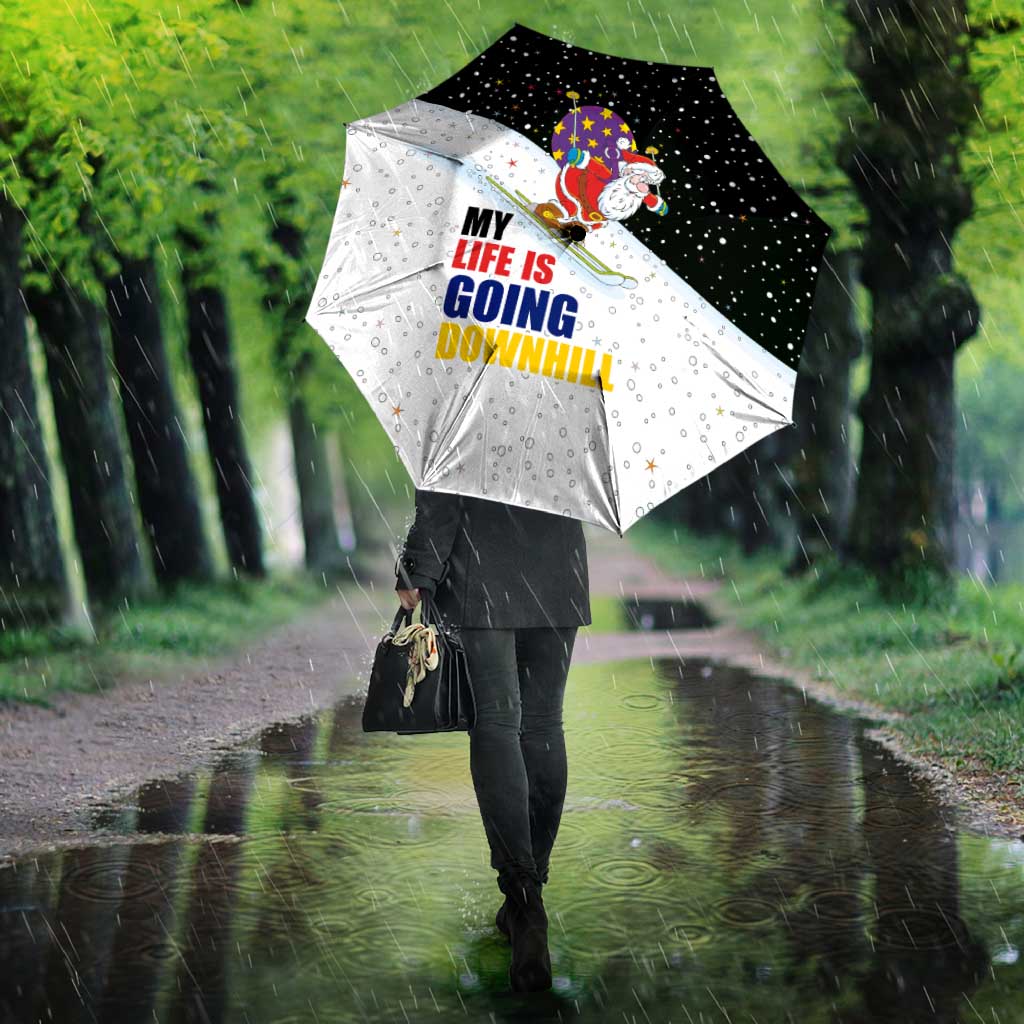Santa Claus Ski My Life Is Going Downhill Christmas Umbrella Xmas Holiday Patterns - Wonder Print Shop