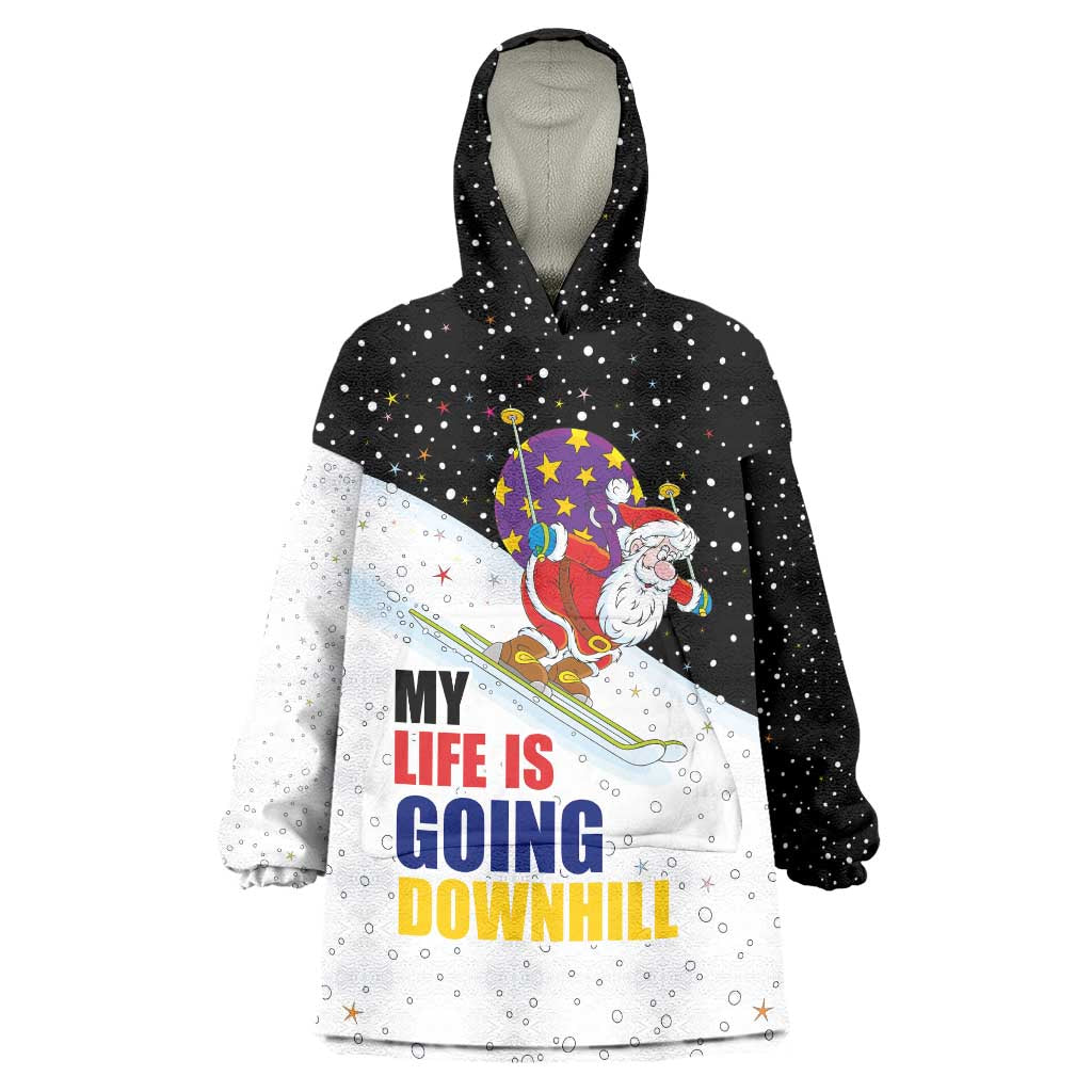 Santa Claus Ski My Life Is Going Downhill Christmas Wearable Blanket Hoodie Xmas Holiday Patterns - Wonder Print Shop