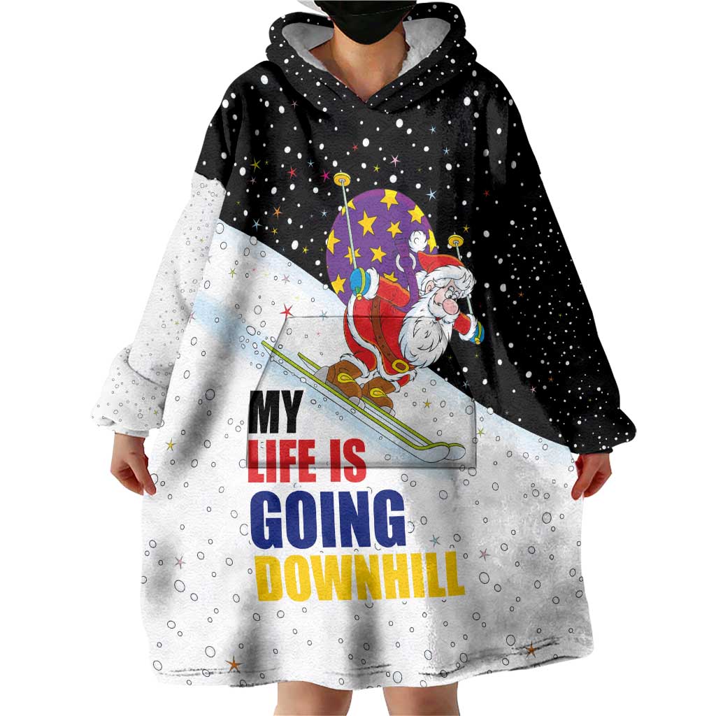 Santa Claus Ski My Life Is Going Downhill Christmas Wearable Blanket Hoodie Xmas Holiday Patterns - Wonder Print Shop
