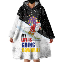 Santa Claus Ski My Life Is Going Downhill Christmas Wearable Blanket Hoodie Xmas Holiday Patterns - Wonder Print Shop
